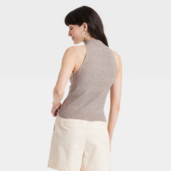 Small - Womens Cable Mock Turtleneck Pullover Sweater - A New Day - Taupe - Picture 7 of 7